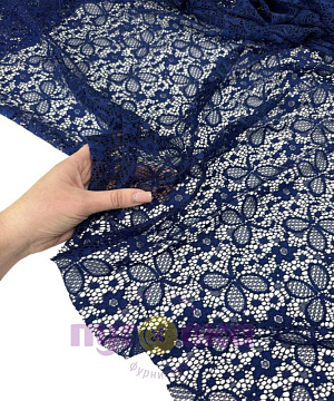 Гипюр стрейч цветы, т.синий