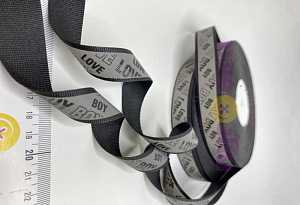 лента репсовая Sport/LOVE/Boy 2,5 см цвет черный/светоотраж;