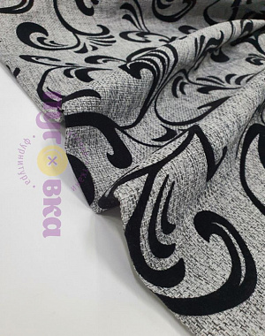 Ткань мебельная рогожка Узоры-флок на сером