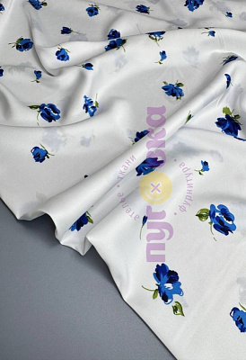 Армани-шелк синие цветы на белом