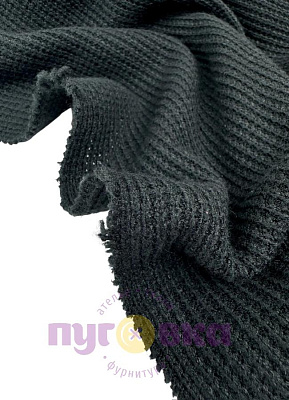 Трикотаж крупная вязка цвет черный/ запас на пластике