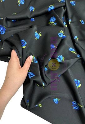 Армани-шелк синие цветы на черном