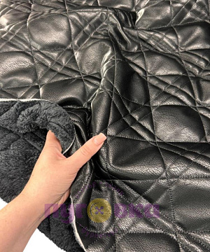 Курточная ткань Лазерная кожа/синтепон/мех цвет черный