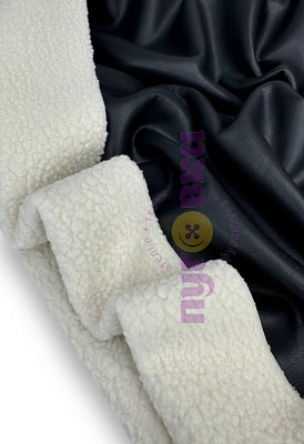 Дубленка мягкая/ Экокожа с мехом цвет черный/крем/запас на пластике