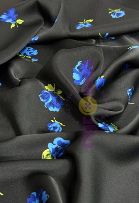 Армани-шелк синие цветы на черном