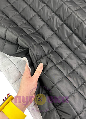 Ткань курточная стежка Квадрат 5*5 цвет черный/ синтепон 150 гр.м
