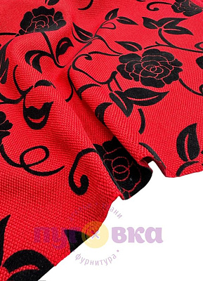 Рогожка красная цветы флок 38